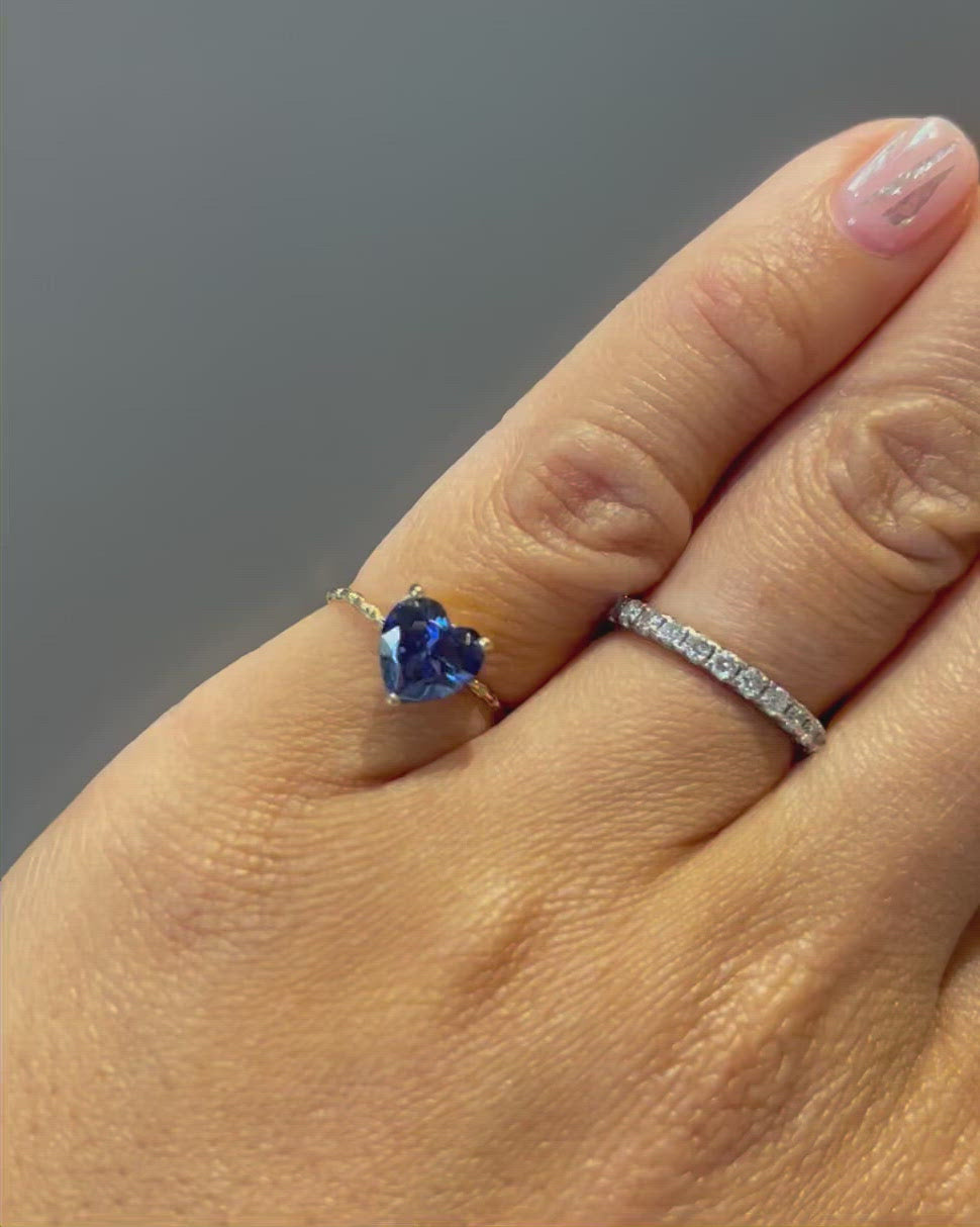 Sterling Silver Blue Sapphire Heart Shape CZ Wedding Engagement Ring Set  for Women Size 8 - Walmart.com
